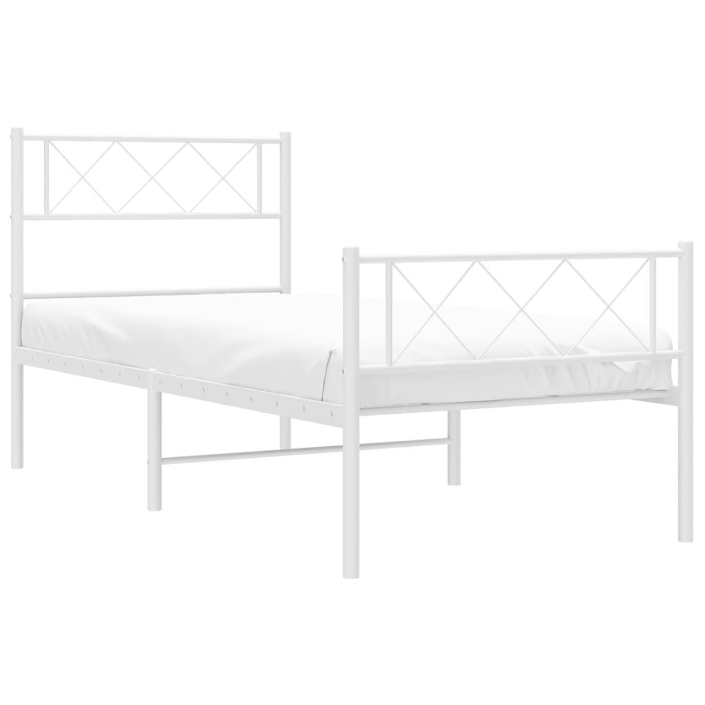 vidaXL Metal Bed Frame without Mattress with Footboard White 107x203 cm