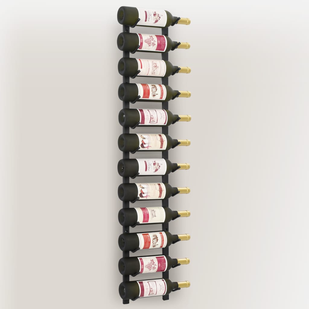 vidaXL Wall Mounted Wine Rack for 12 Bottles Black Iron