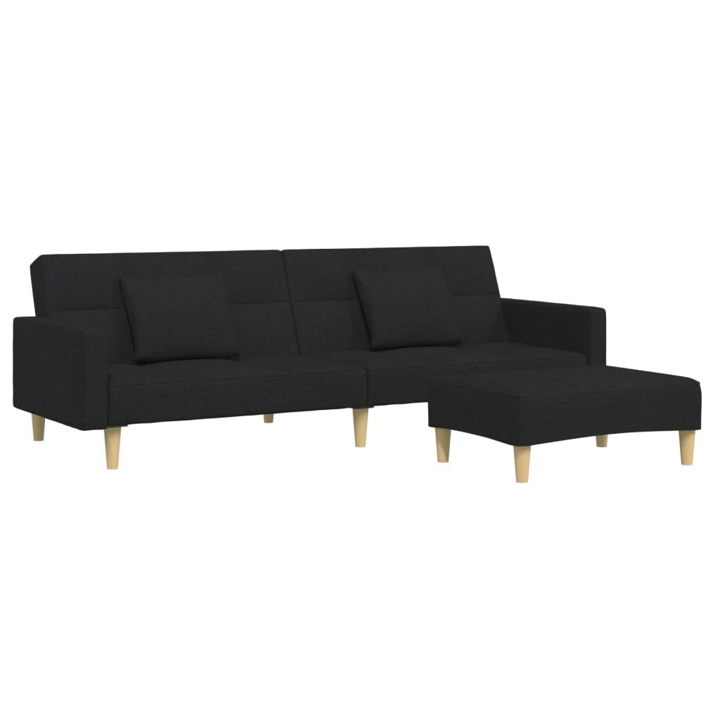 vidaXL 2-Seater Sofa Bed with Footstool Black Fabric