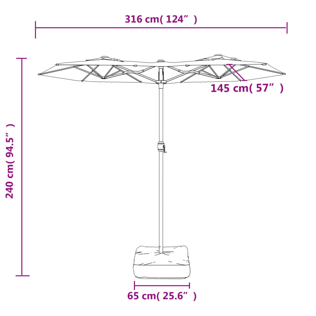 vidaXL Double-Head Garden Parasol with LEDs Terracotta 316x240 cm