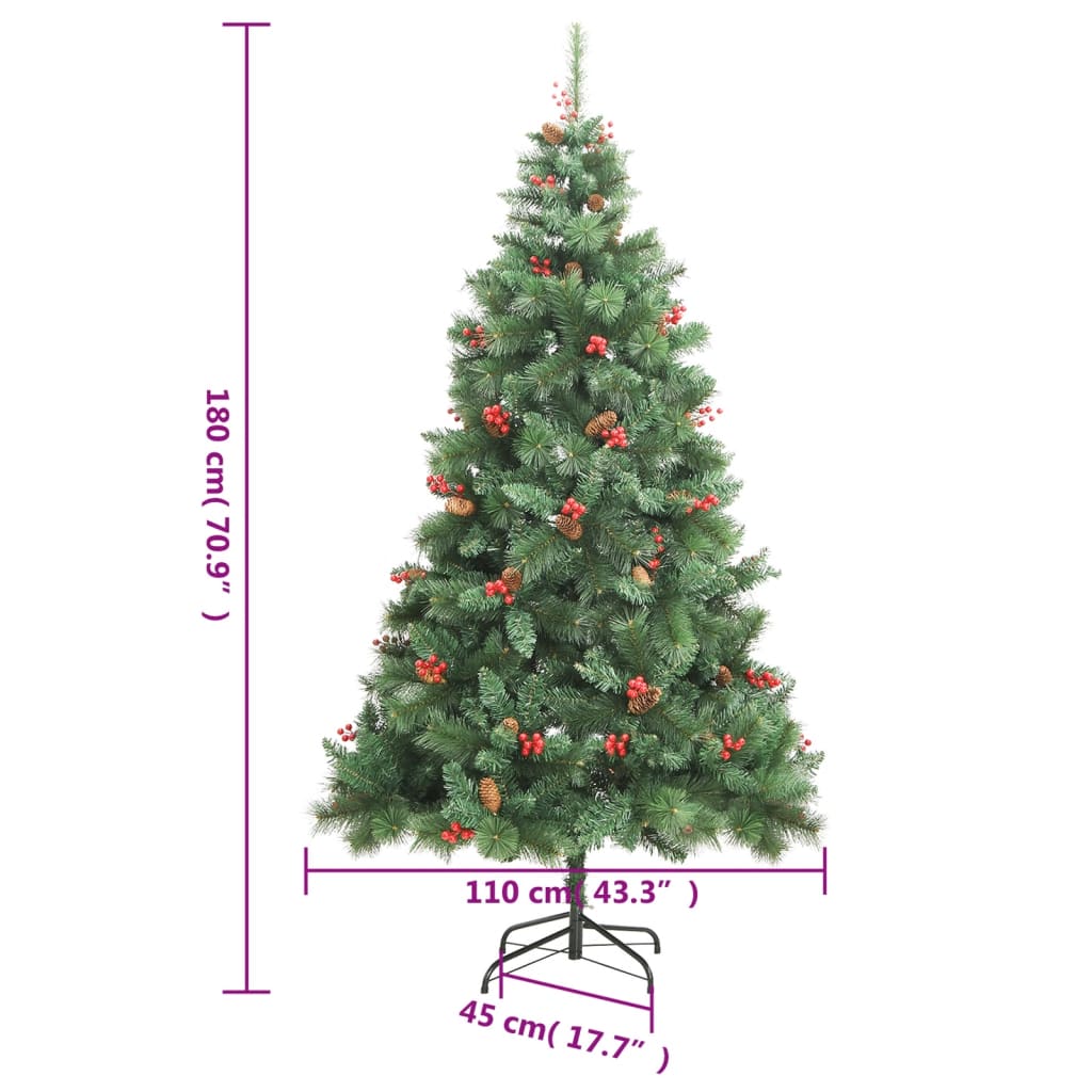 vidaXL Artificial Hinged Christmas Tree 300 LEDs & Ball Set 180 cm