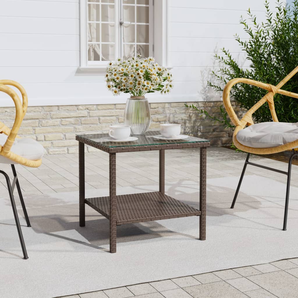 vidaXL Side Table Brown 45x45x45 cm Poly Rattan and Tempered Glass