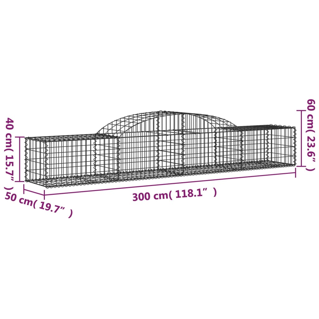 vidaXL Arched Gabion Baskets 2 pcs 300x50x40/60 cm Galvanised Iron