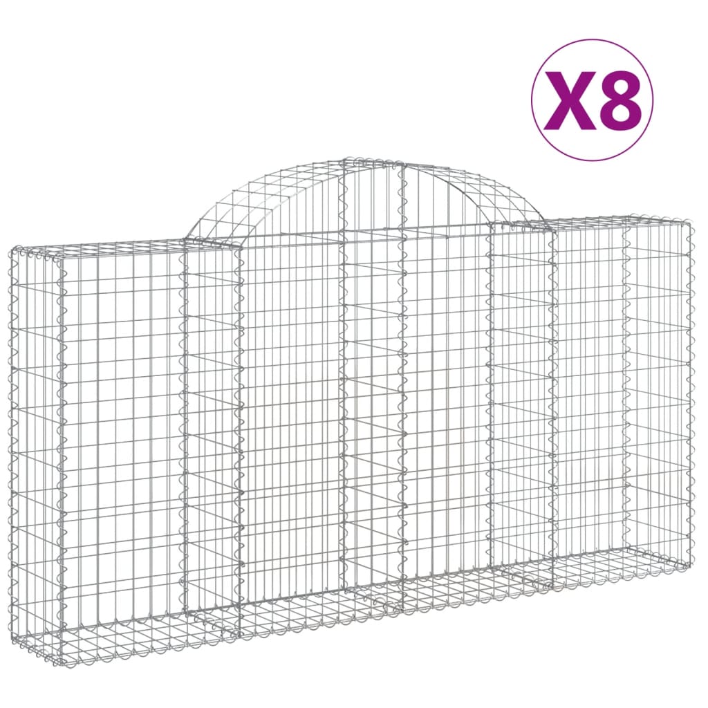 vidaXL Arched Gabion Baskets 8 pcs 200x30x100/120 cm Galvanised Iron