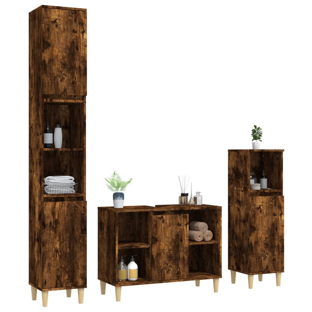 vidaXL 3 Piece Bathroom Furniture Set Smoked Oak Engineered Wood