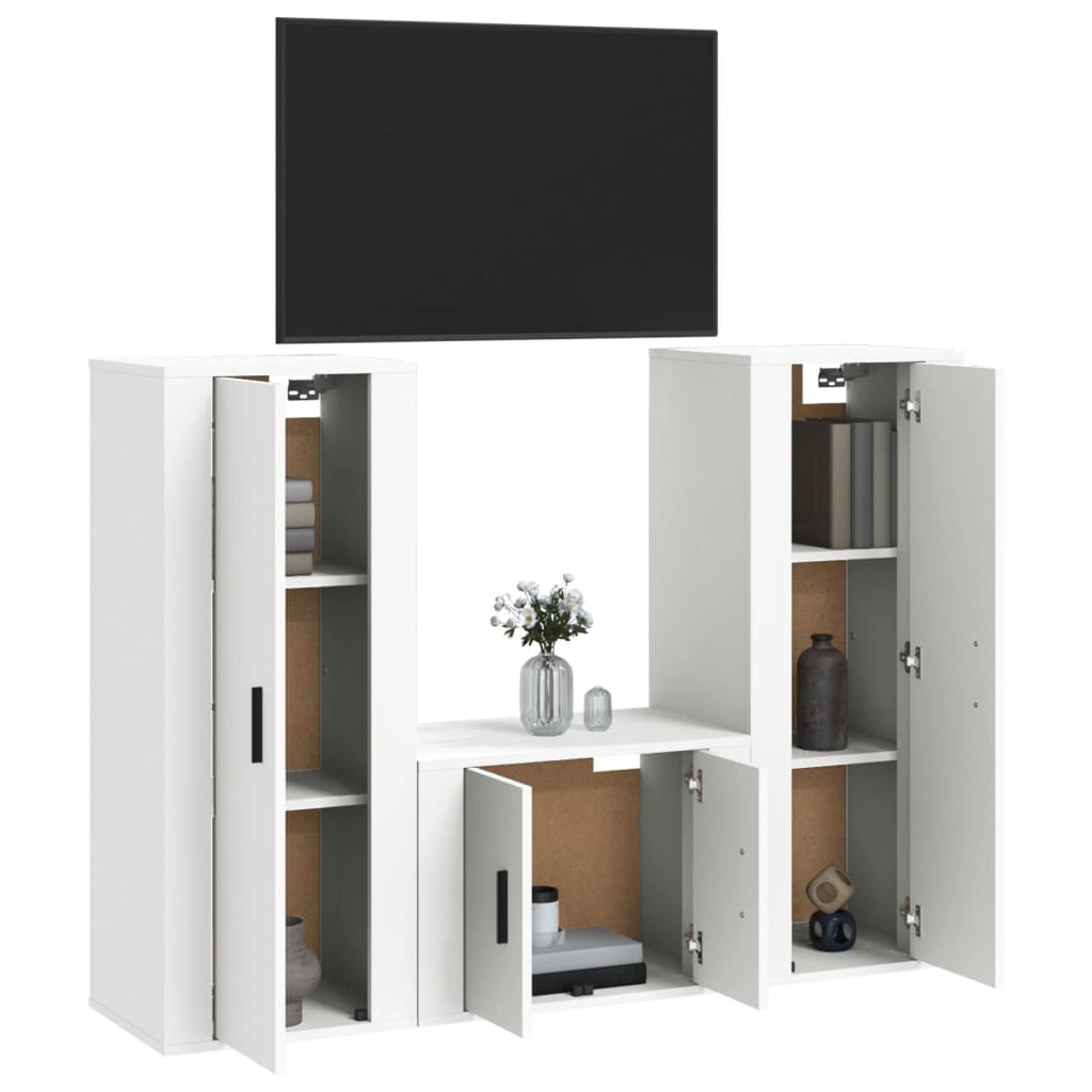 vidaXL 3 Piece TV Cabinet Set White Engineered Wood