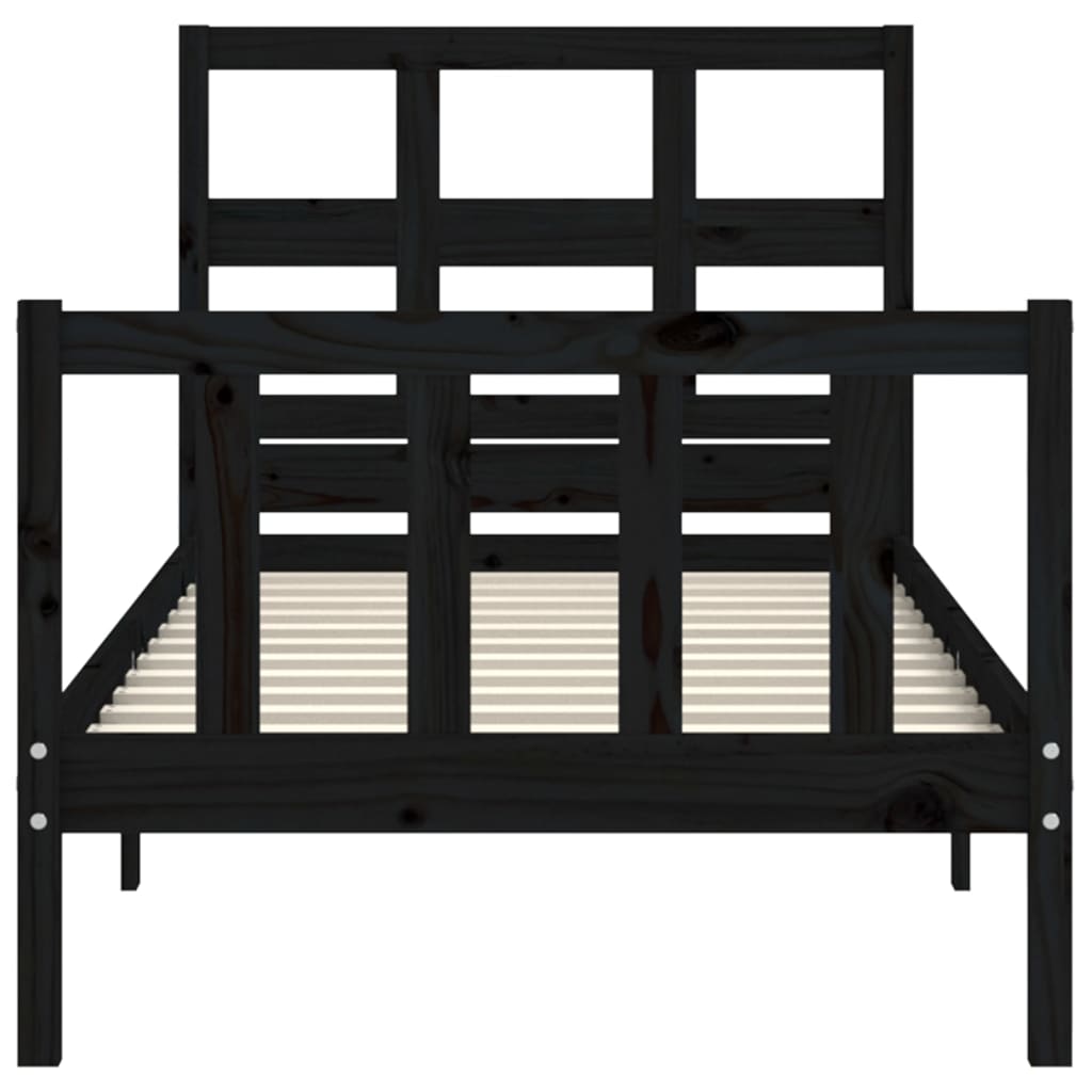 vidaXL Bed Frame without Mattress Black Single Solid Wood Pine