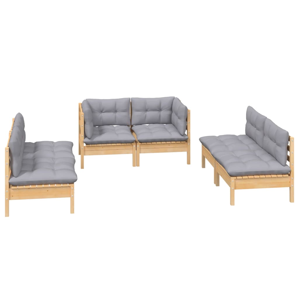 vidaXL 6 Piece Garden Lounge Set with Grey Cushions Solid Pinewood