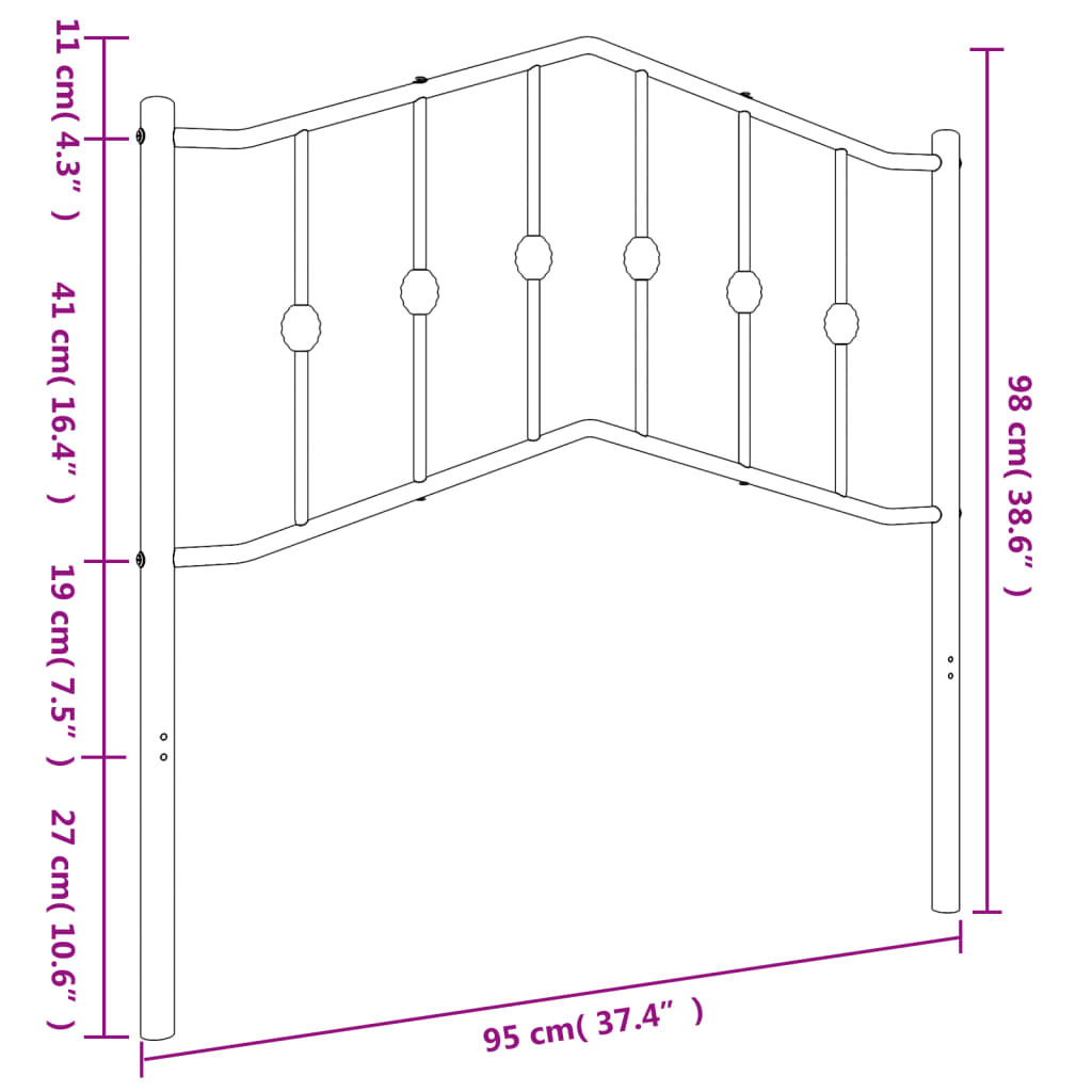 vidaXL Metal Headboard Black 90 cm