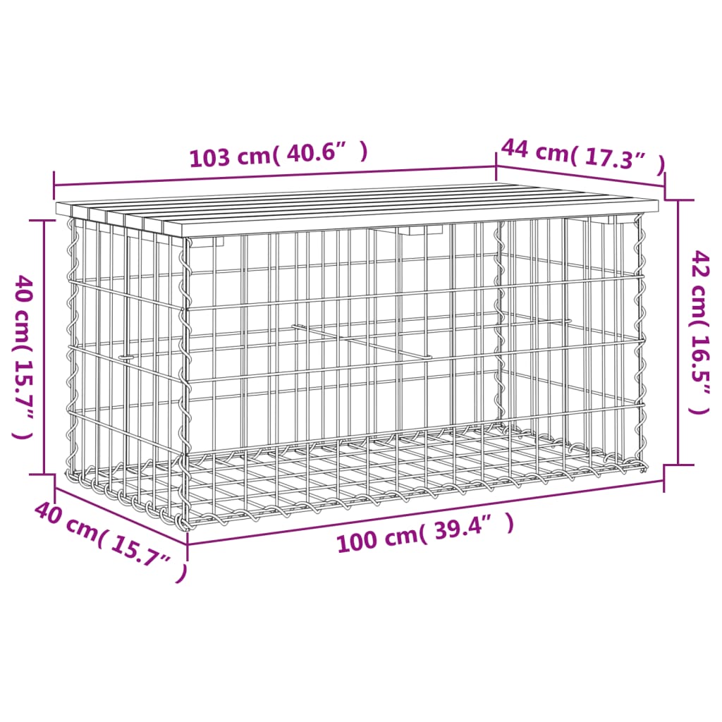 vidaXL Garden Bench Gabion Design 103x44x42 cm Impregnated Wood Pine