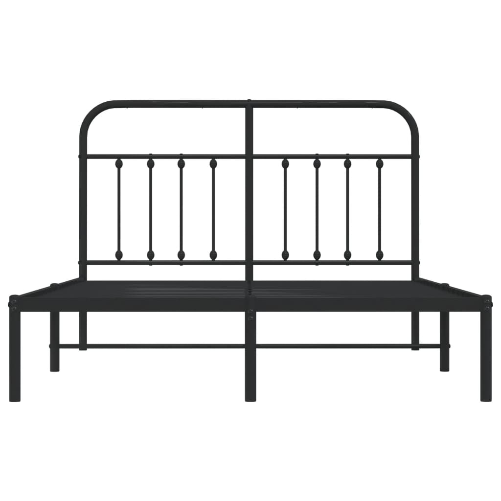 vidaXL Metal Bed Frame without Mattress with Headboard Black 135x190 cm Double