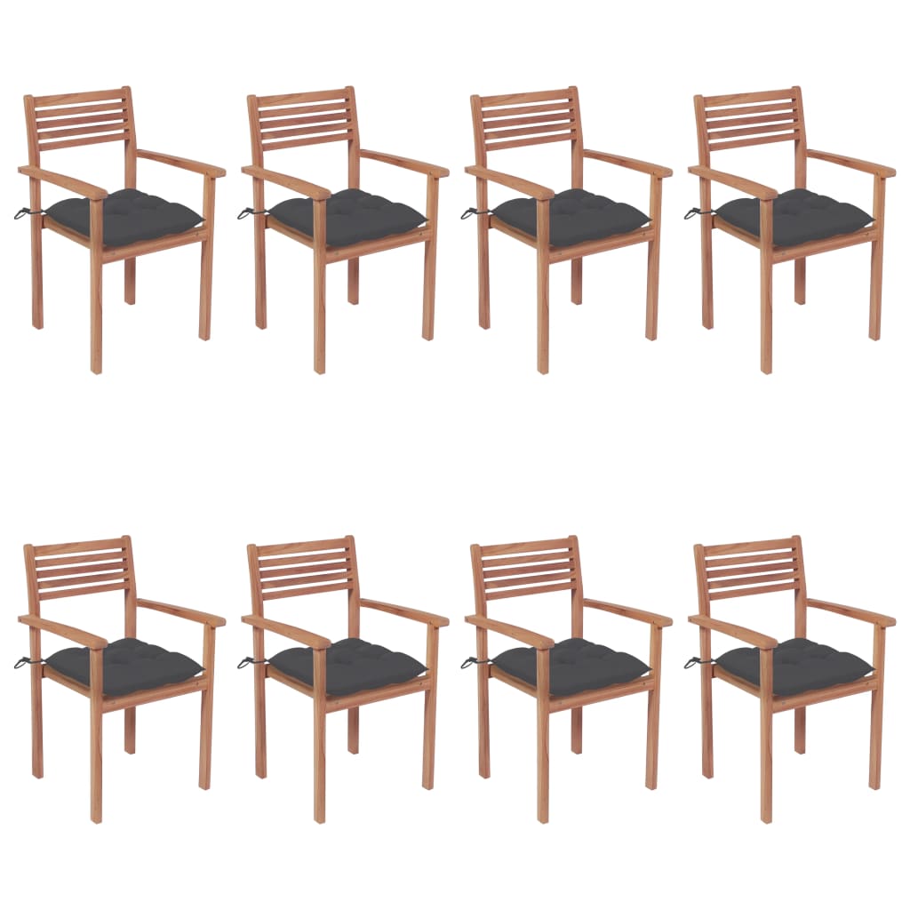 vidaXL Stackable Garden Chairs with Cushions 8 pcs Solid Teak Wood