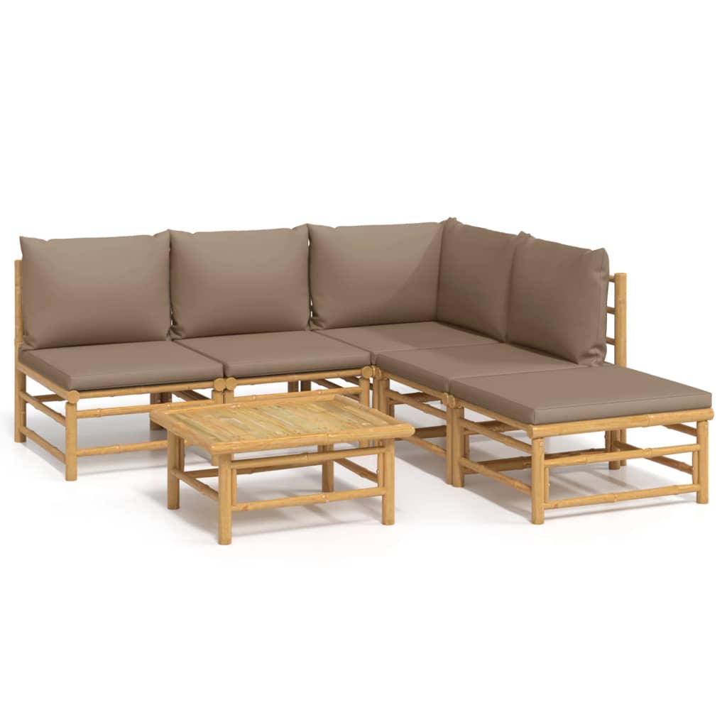 vidaXL 6 Piece Garden Lounge Set with Taupe Cushions Bamboo