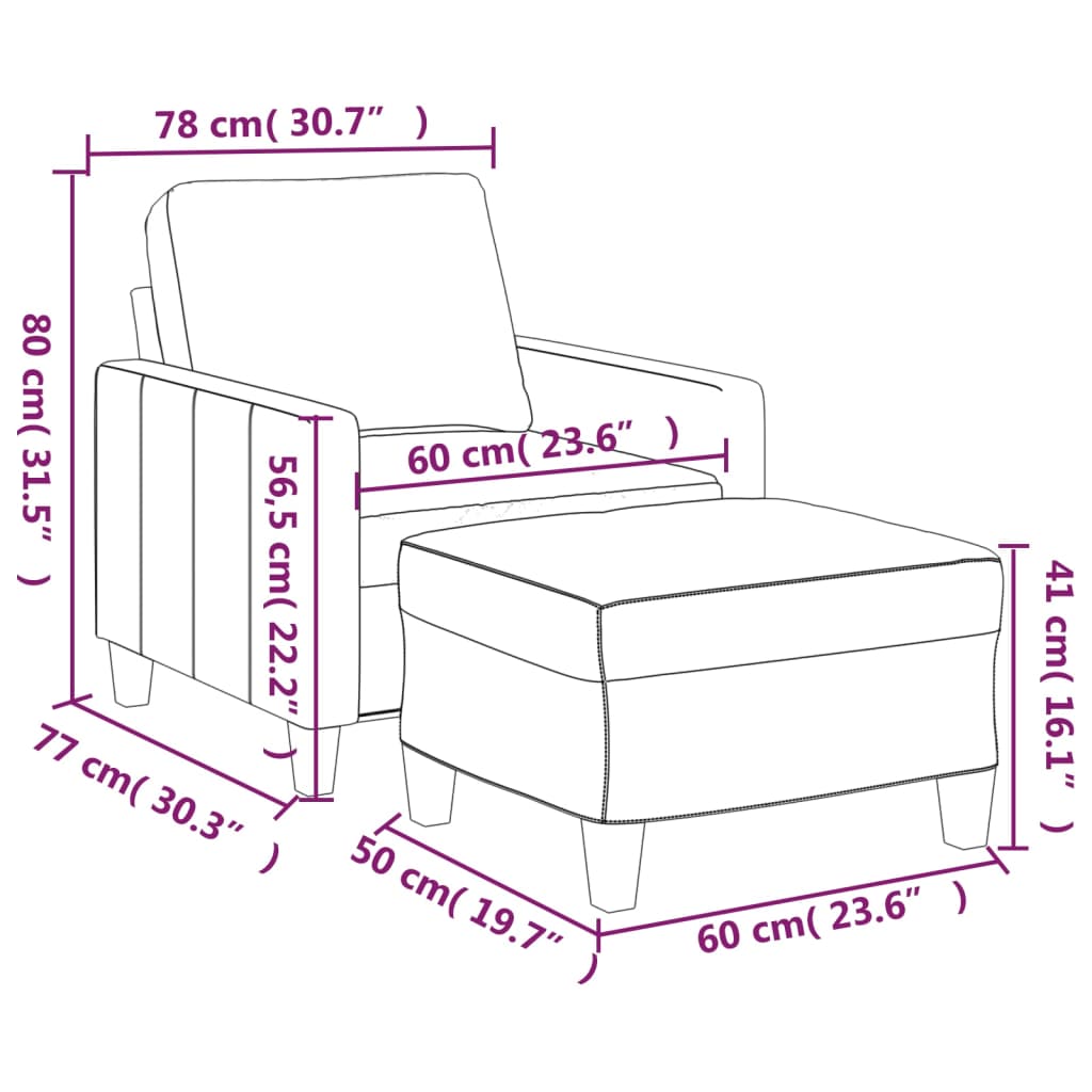 vidaXL Sofa Chair with Footstool Cappuccino 60 cm Faux Leather