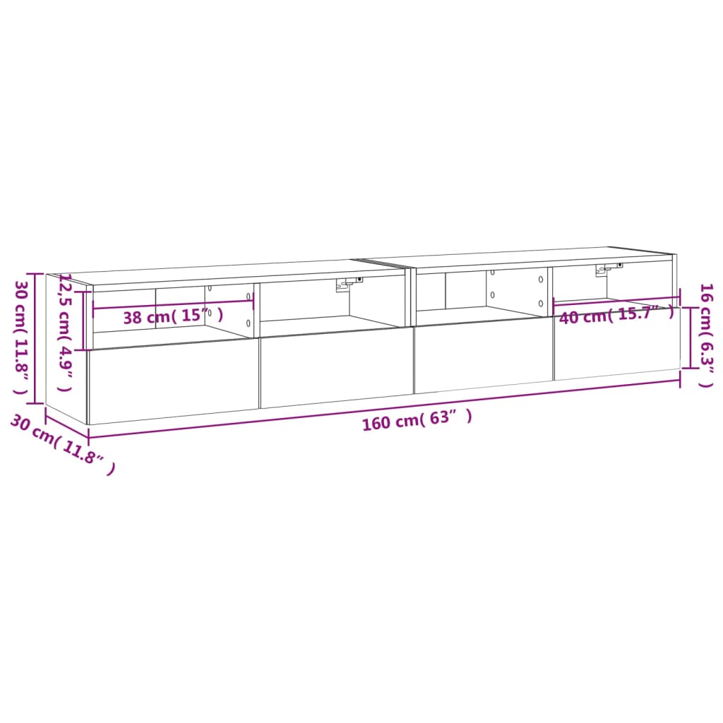 vidaXL TV Wall Cabinets 2 pcs Black 80x30x30 cm Engineered Wood