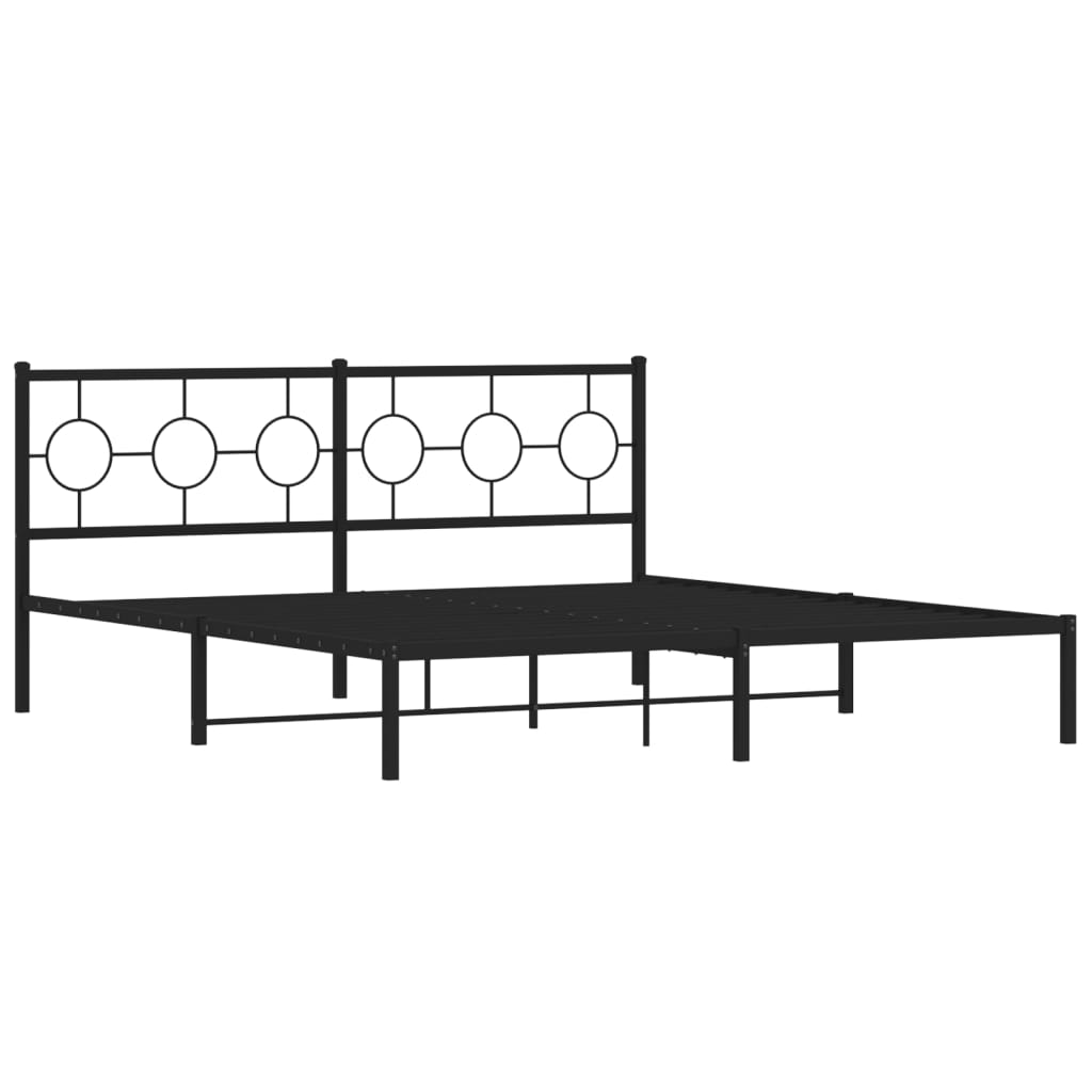 vidaXL Metal Bed Frame without Mattress with Headboard Black 180x200 cm Super King