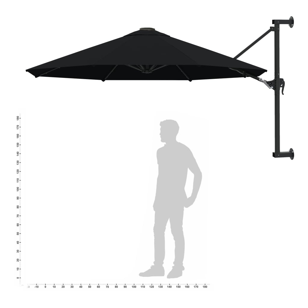 vidaXL Wall-Mounted Garden Parasol with Metal Pole 300 cm Black