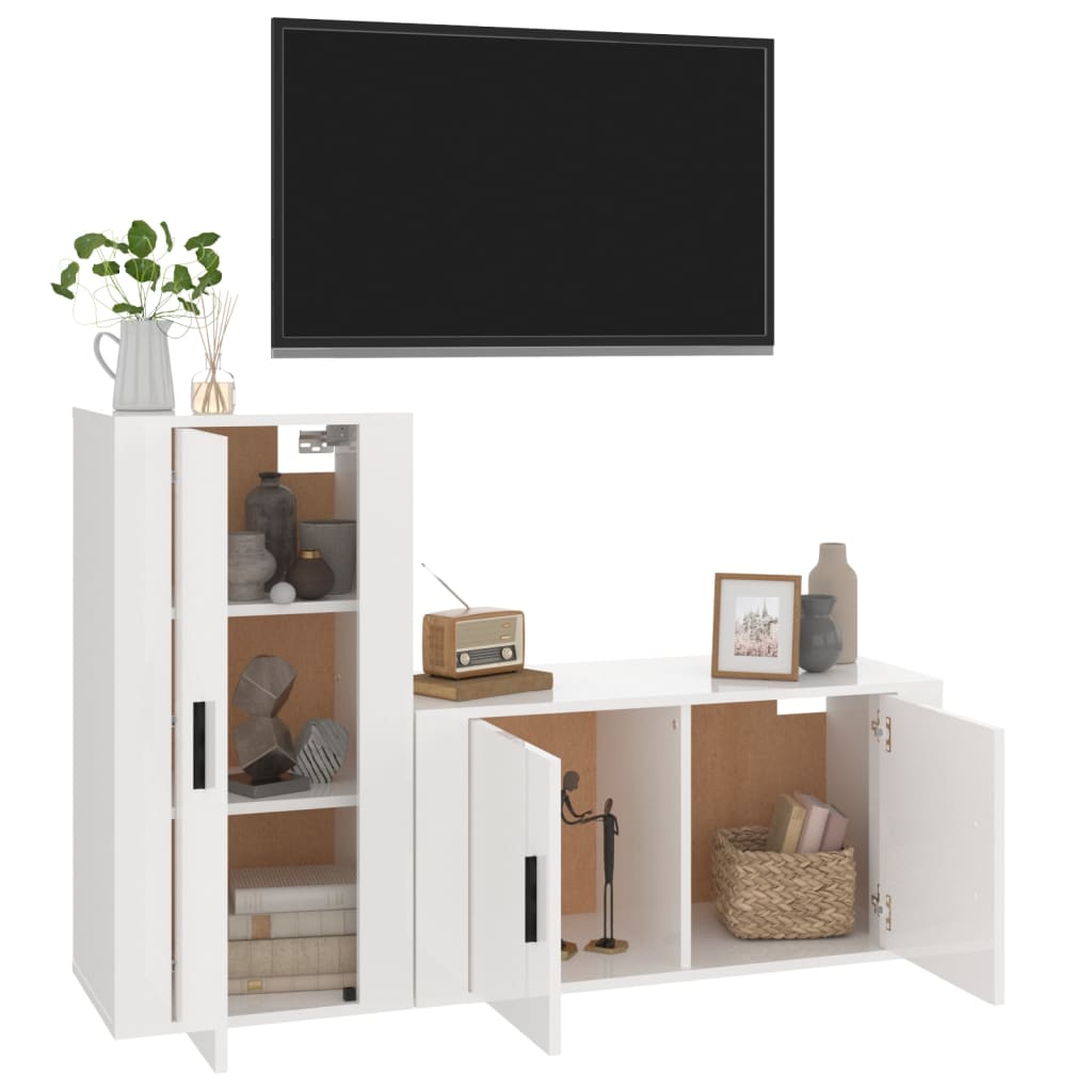 vidaXL 2 Piece TV Cabinet Set High Gloss White Engineered Wood