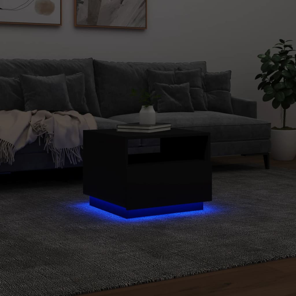 vidaXL Coffee Table with LED Lights Black 50x49x40 cm