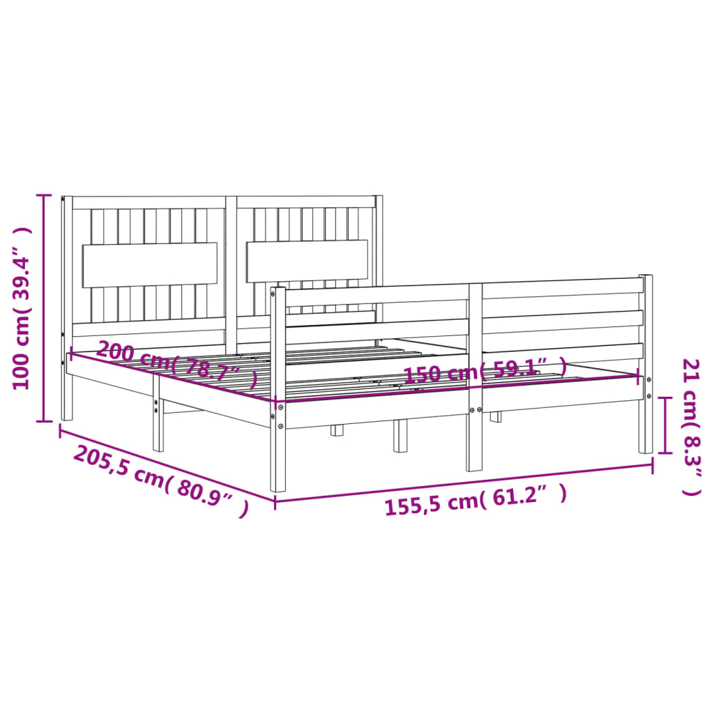 vidaXL Bed Frame without Mattress White King Size Solid Wood