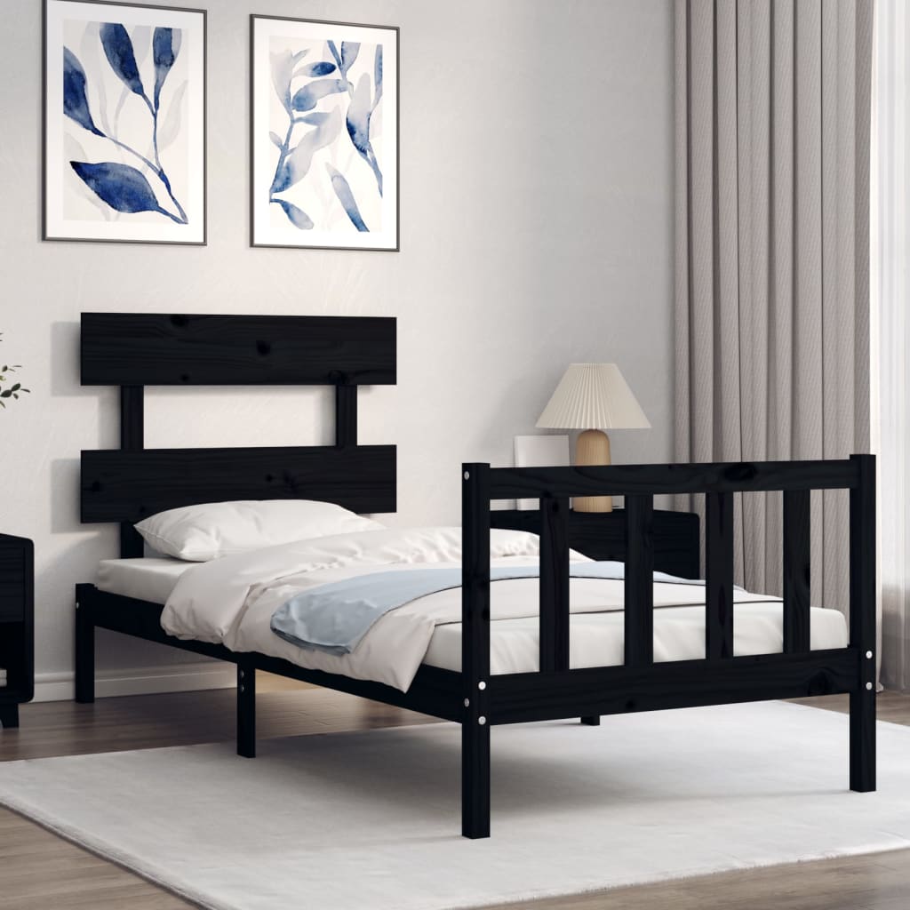 vidaXL Bed Frame without Mattress Black Single Solid Wood Pine