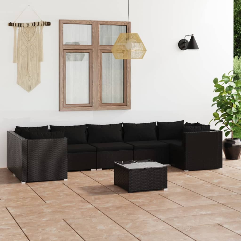 vidaXL 8 Piece Garden Lounge Set with Cushions Poly Rattan Black