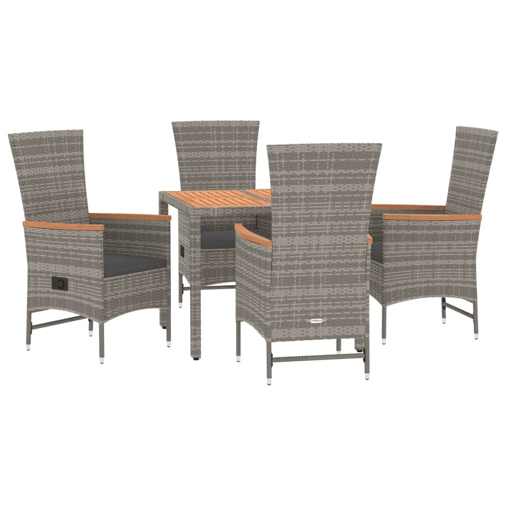 vidaXL 5 Piece Garden Dining Set with Cushions Grey Poly Rattan