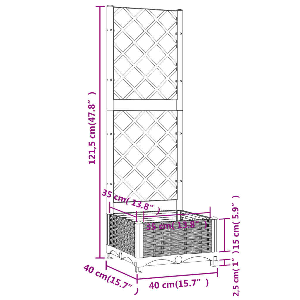 vidaXL Garden Planter with Trellis Dark Grey 40x40x121.5 cm PP