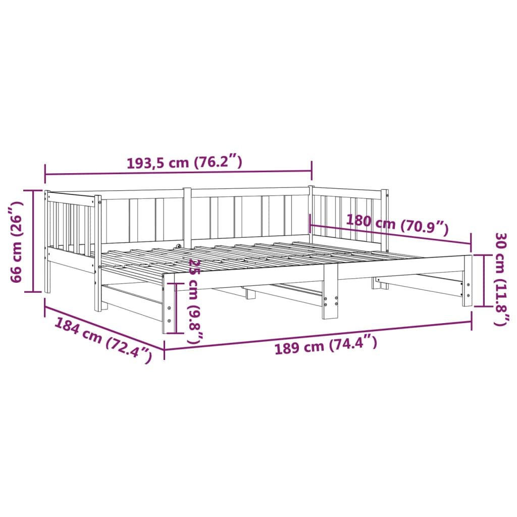 vidaXL Day Bed with Trundle without Mattress 90x190 cm Single Solid Wood