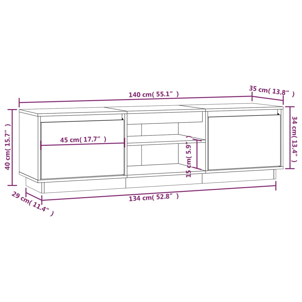 vidaXL TV Cabinet 140x35x40 cm Solid Wood Pine