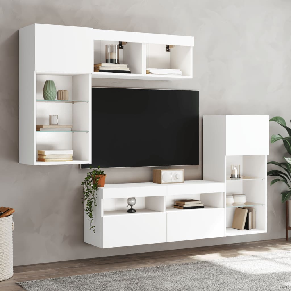 vidaXL 5 Piece TV Wall Units with LED White Engineered Wood