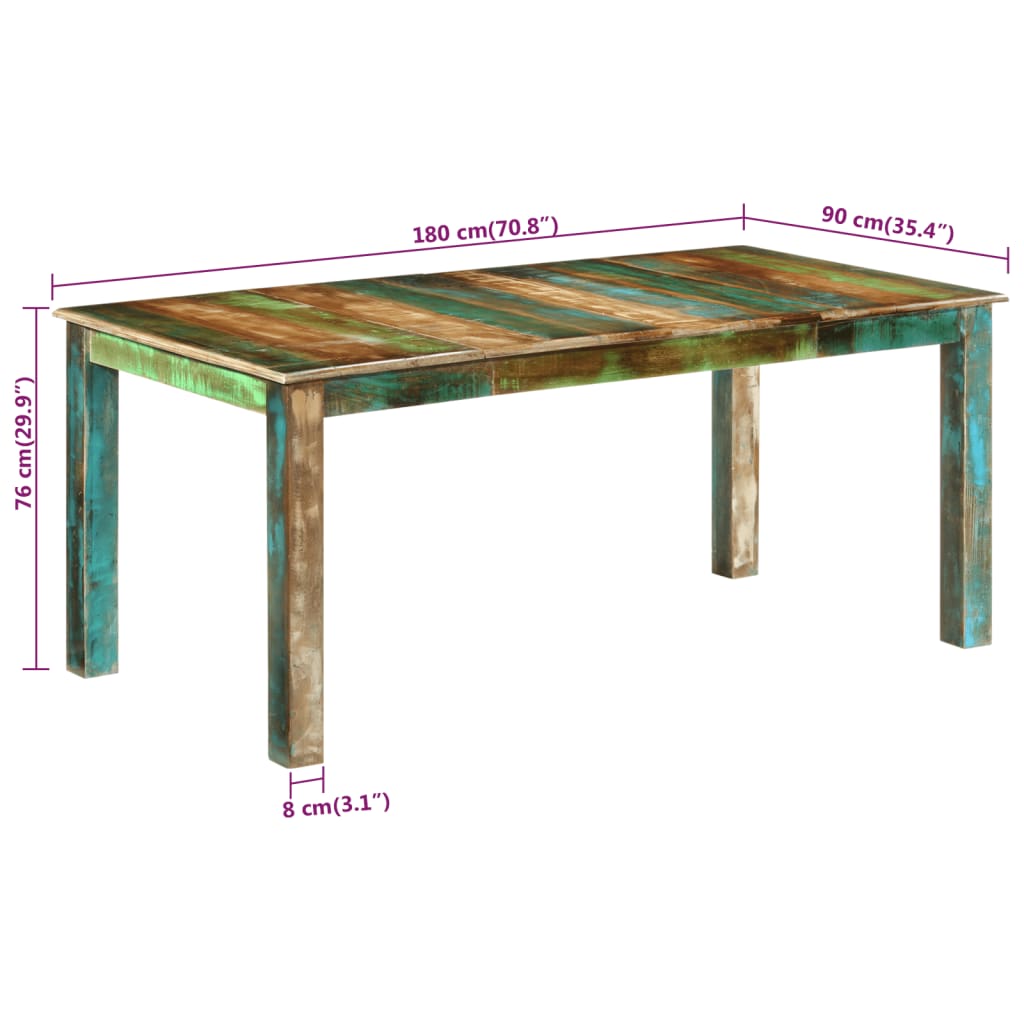 vidaXL Dining Table 180x90x76 cm Solid Wood Reclaimed