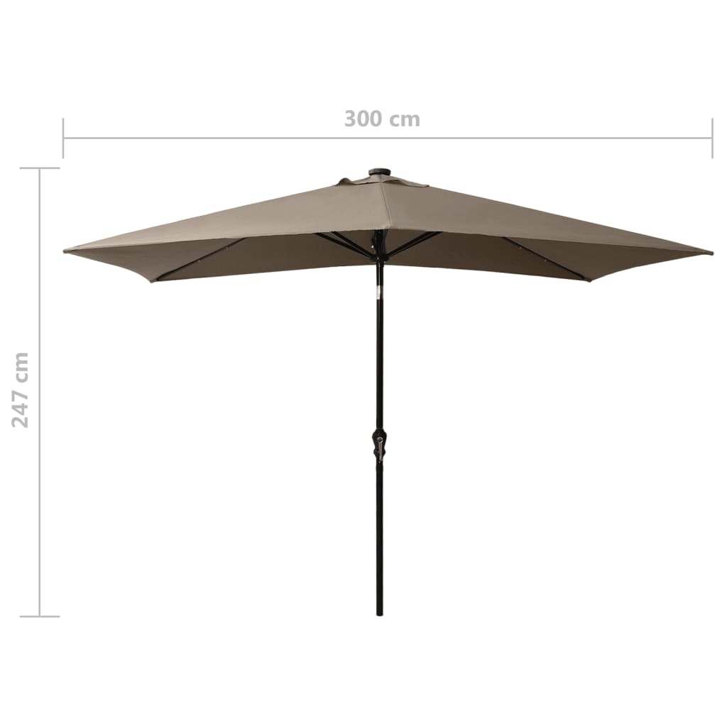 vidaXL Garden Parasol with LEDs and Steel Pole Taupe 2x3 m