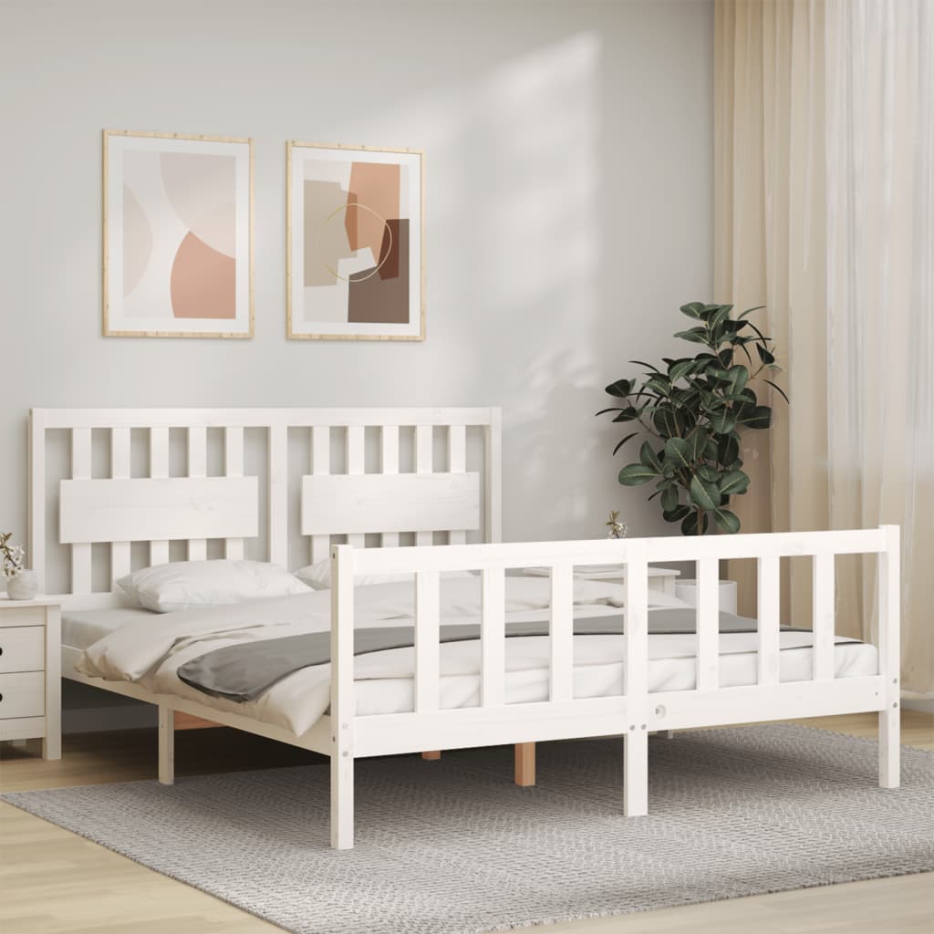 vidaXL Bed Frame without Mattress White King Size Solid Wood Pine