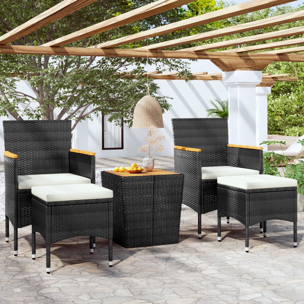 vidaXL 5 Piece Garden Bistro Set Poly Rattan & Solid Acacia Wood Black