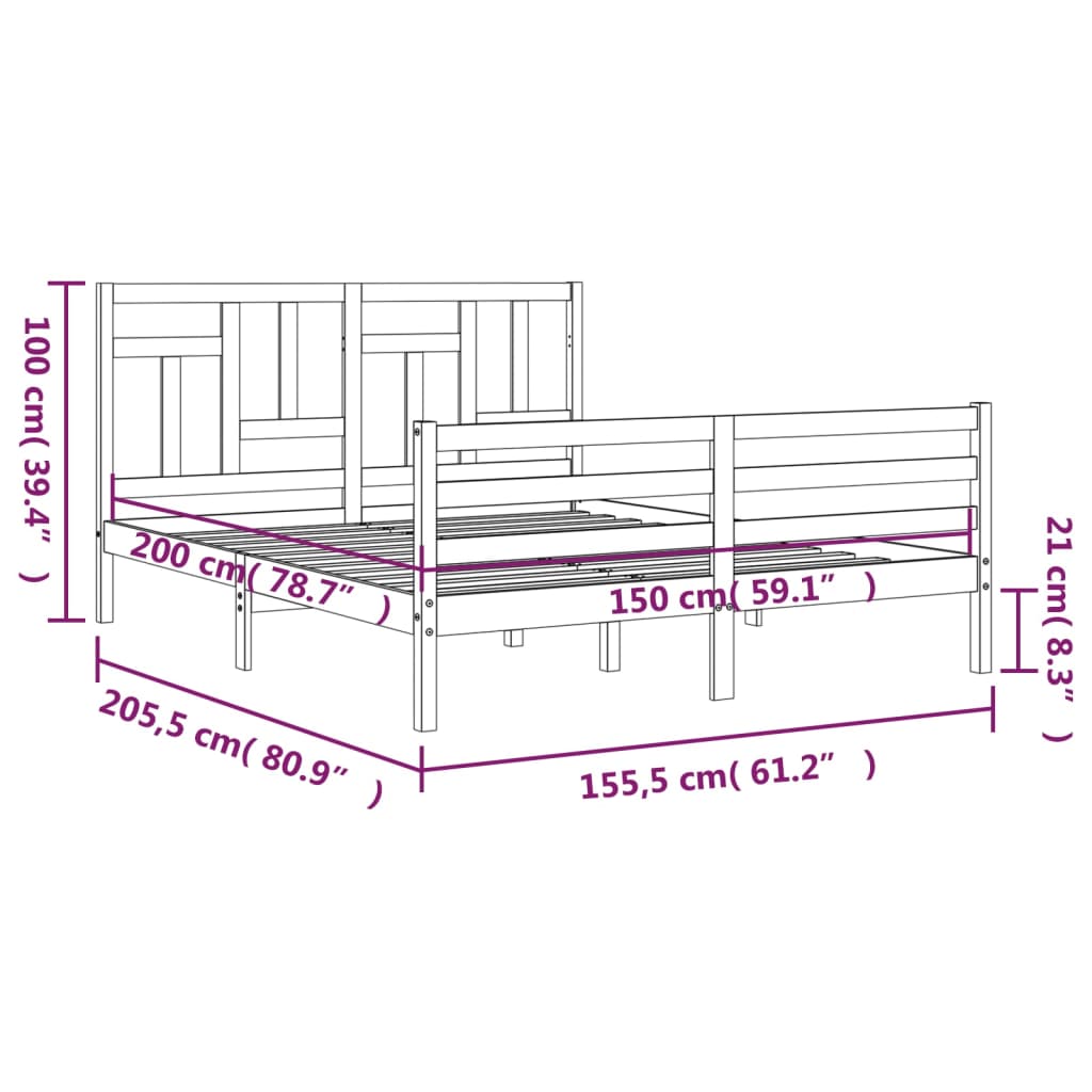 vidaXL Bed Frame without Mattress White King Size Solid Wood