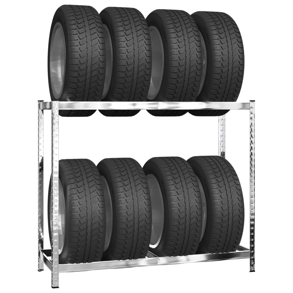 vidaXL 2-Layer Tire Rack 4 pcs Silver 110x40x110 cm Steel