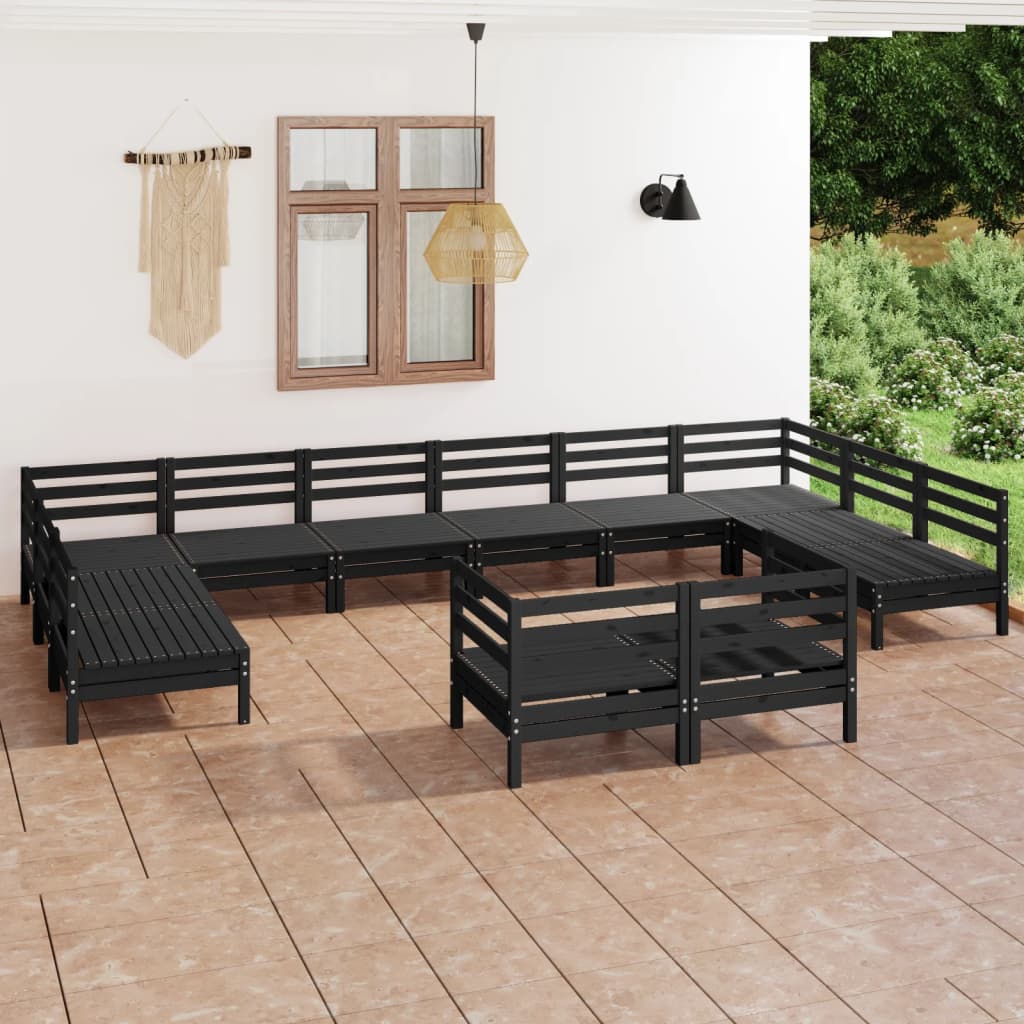 vidaXL 12 Piece Garden Lounge Set Black Solid Wood Pine