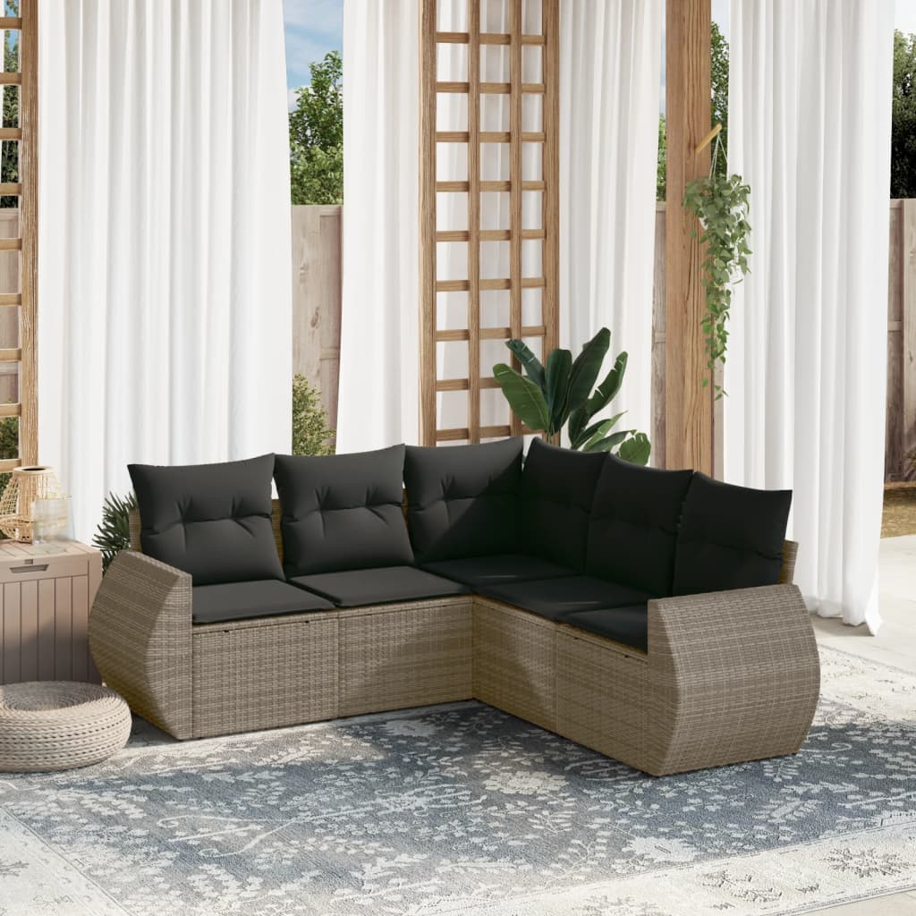 vidaXL 5 Piece Garden Sofa Set with Cushions Grey Poly Rattan