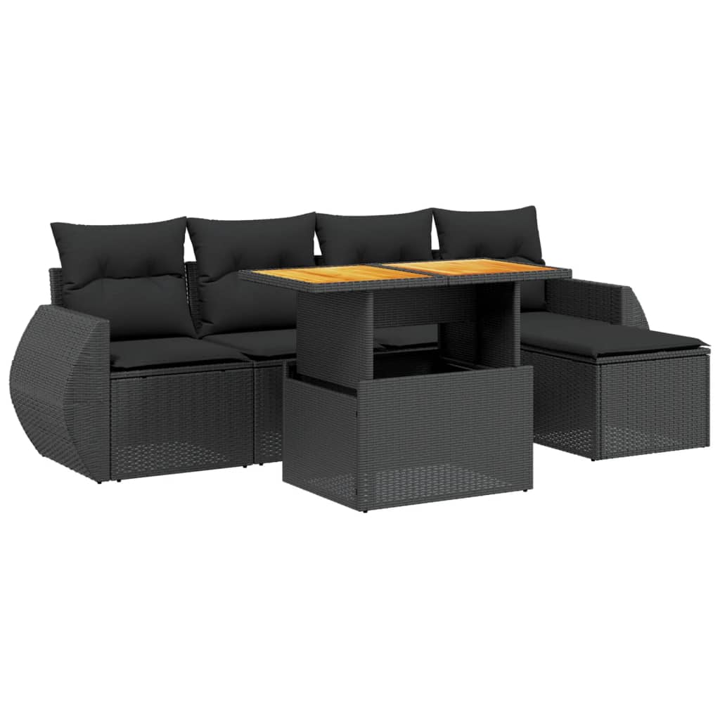 vidaXL 6 Piece Garden Sofa Set with Cushions Black Poly Rattan