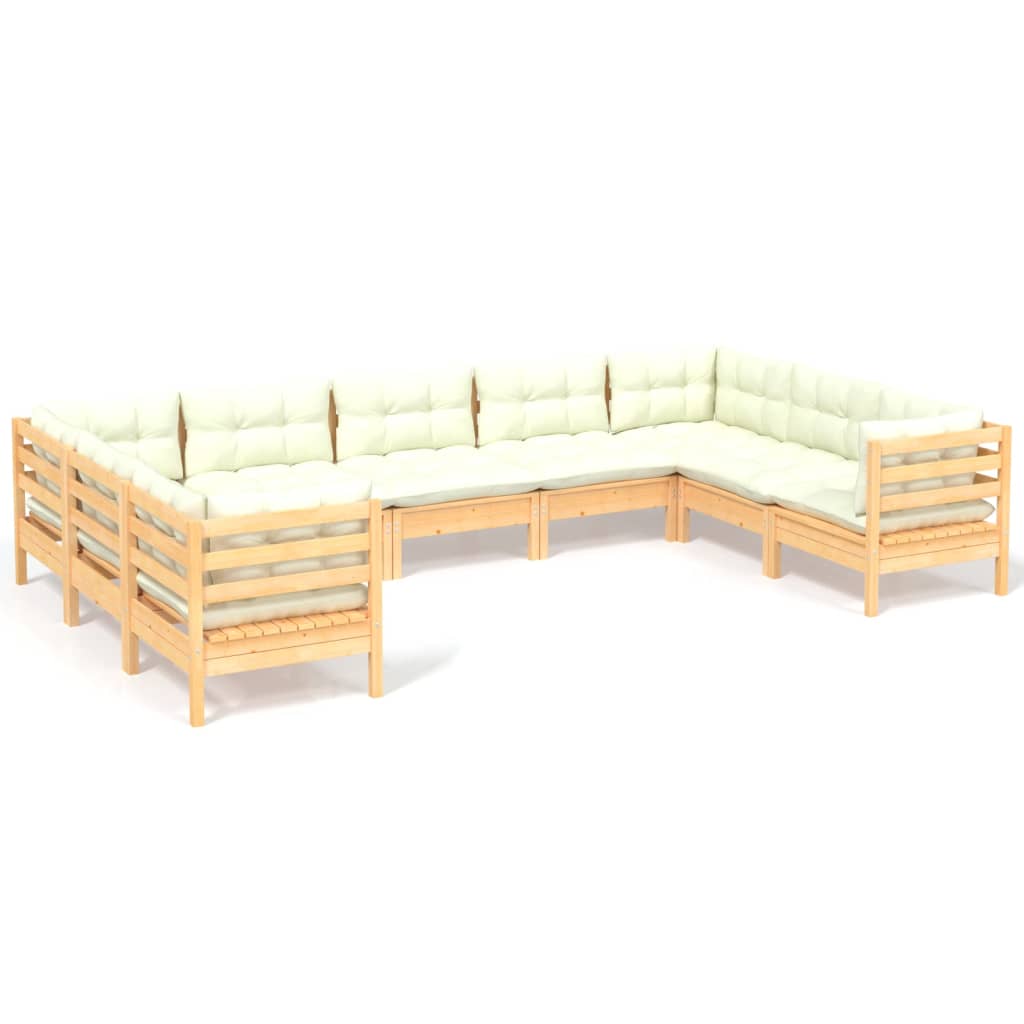 vidaXL 9 Piece Garden Lounge Set with Cream Cushions Pinewood