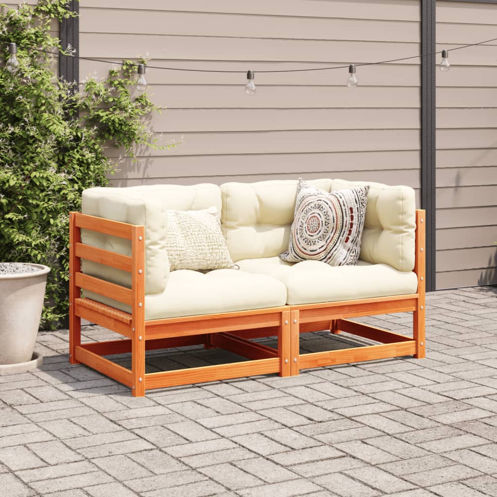 vidaXL 2 Piece Garden Sofa Set with Cushions Wax Brown Solid Wood Pine