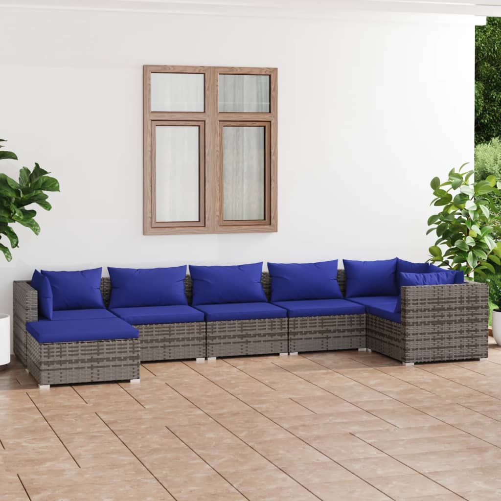 vidaXL 7 Piece Garden Lounge Set with Cushions Poly Rattan Grey