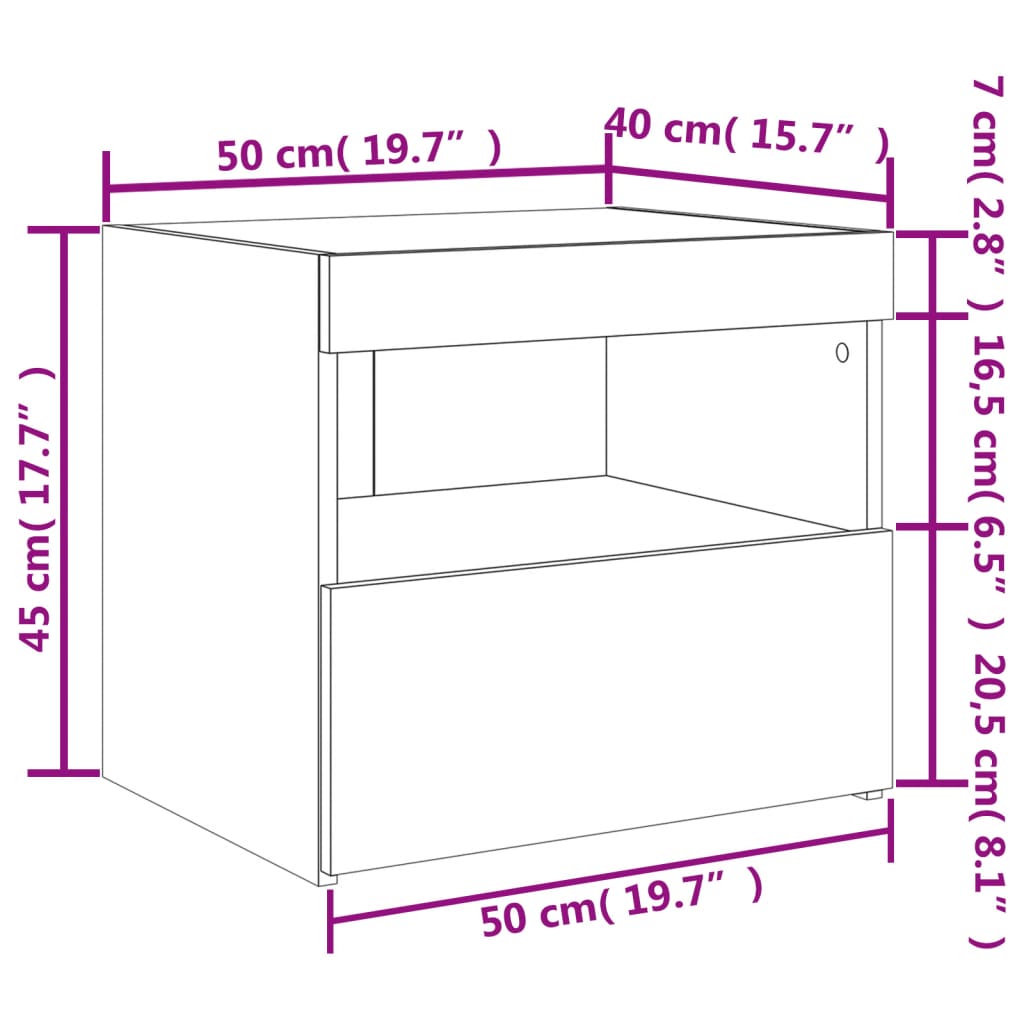 vidaXL Bedside Cabinets with LED Lights 2 pcs White 50x40x45 cm