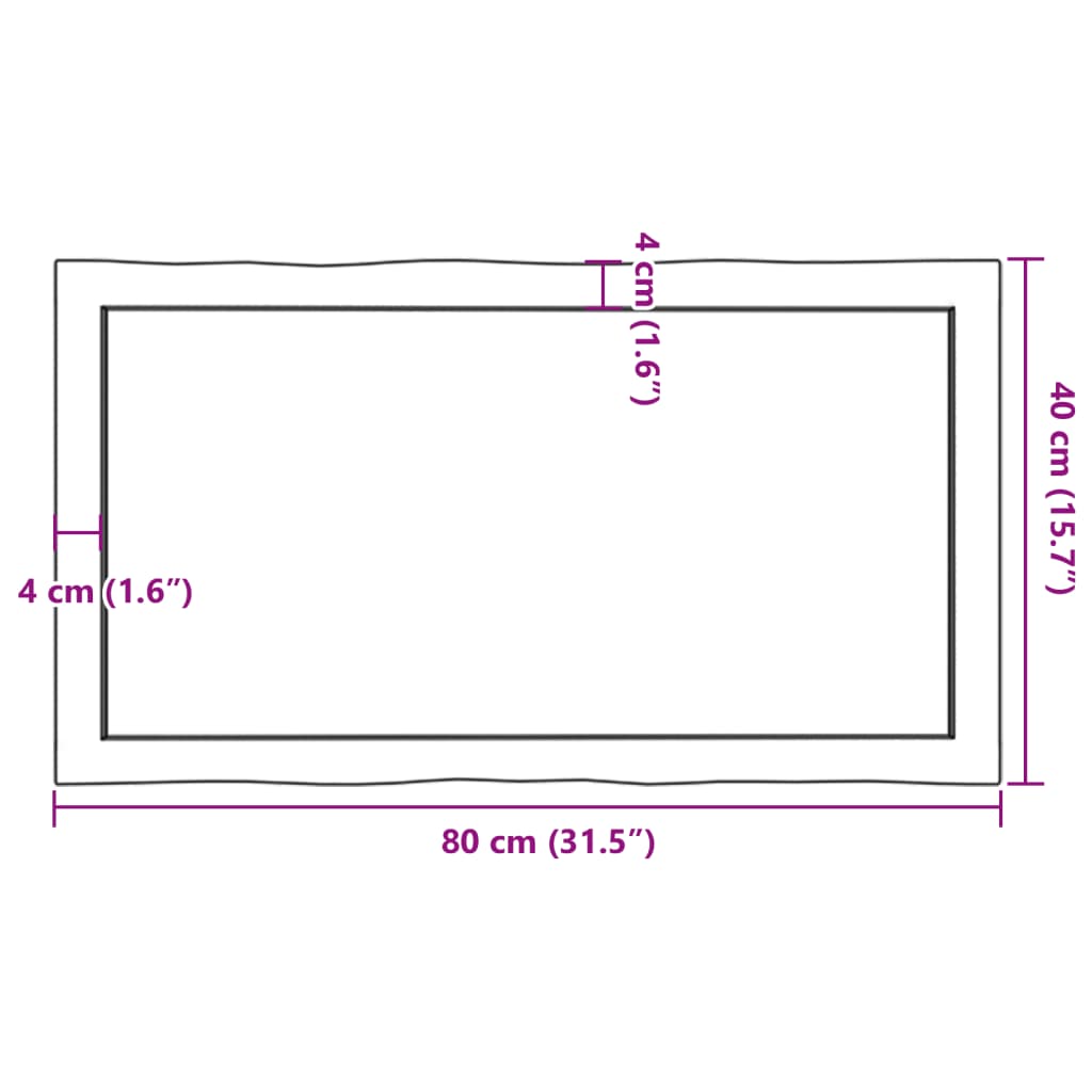 vidaXL Table Top Dark Brown 80x40x(2-4) cm Treated Solid Wood Live Edge