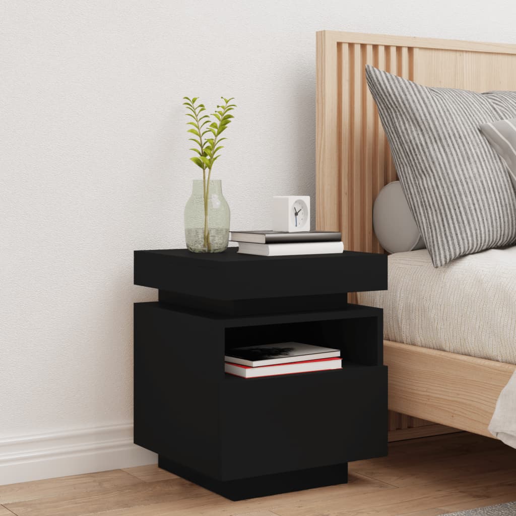 vidaXL Bedside Cabinet with LED Lights Black 40x39x48.5 cm