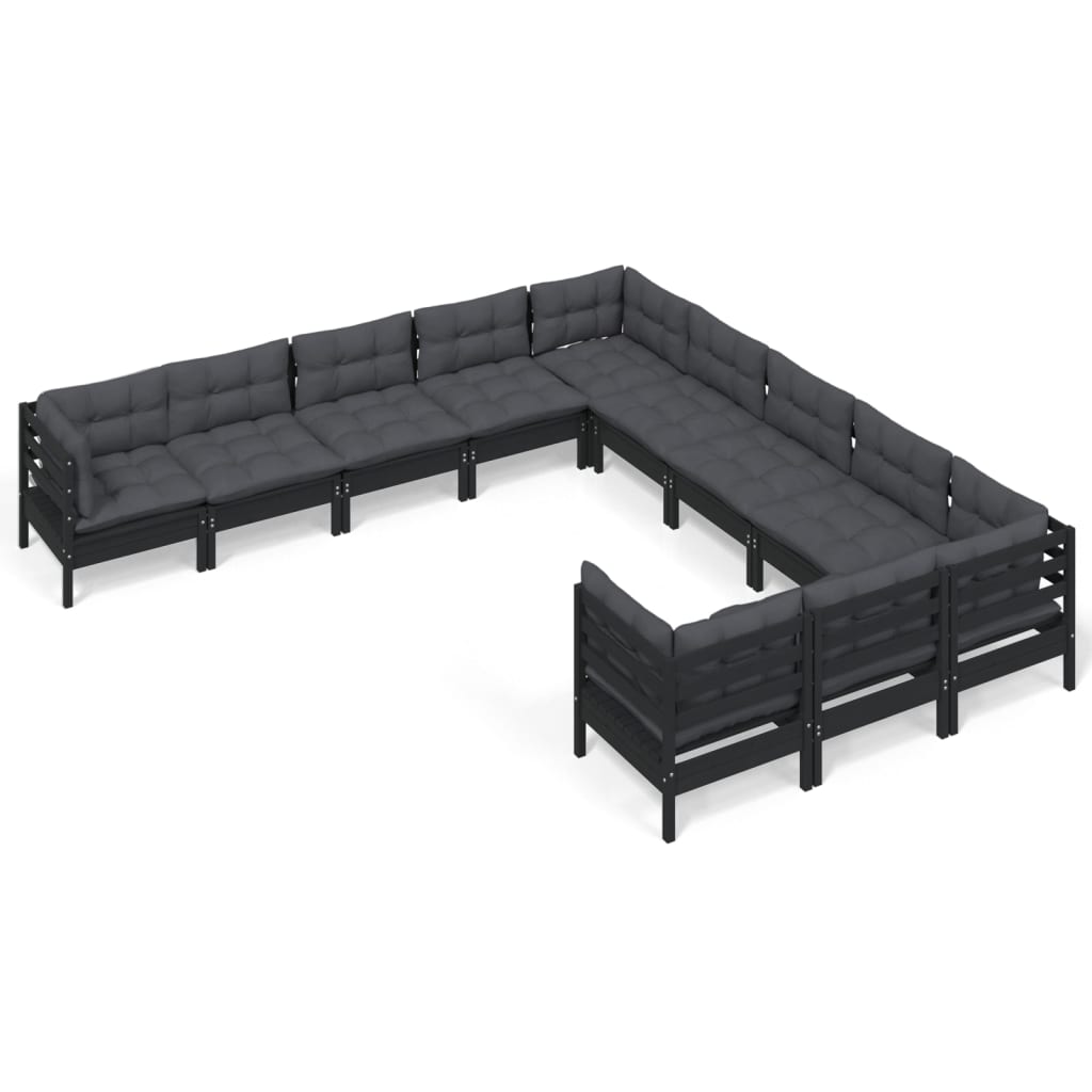 vidaXL 11 Piece Garden Lounge Set with Cushions Black Pinewood