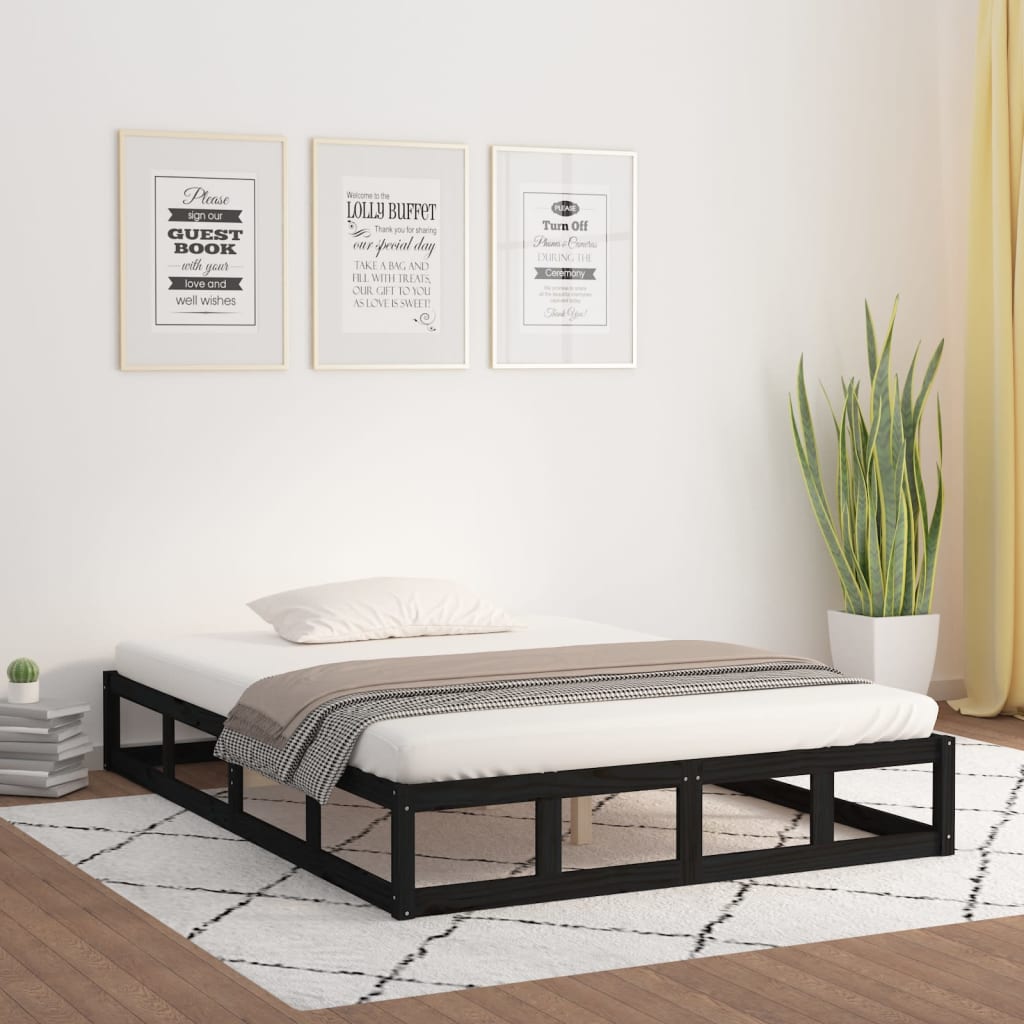 vidaXL Bed Frame without Mattress Black 135x190 cm Double Solid Wood