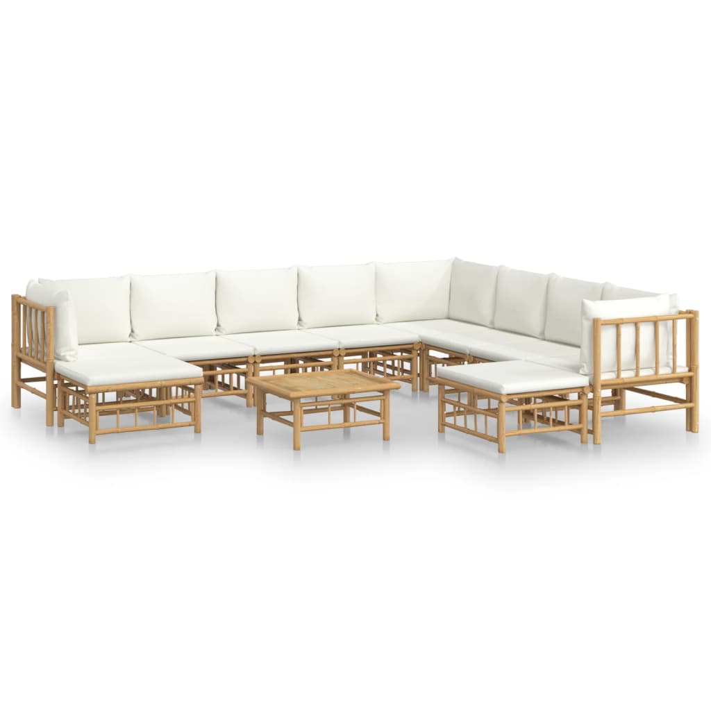 vidaXL 11 Piece Garden Lounge Set with Cream White Cushions Bamboo