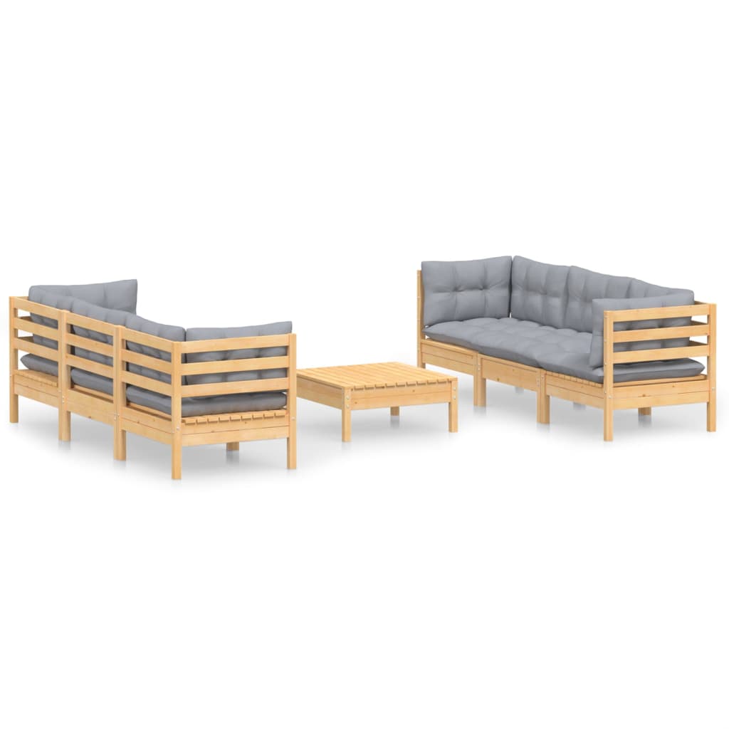 vidaXL 7 Piece Garden Lounge Set with Grey Cushions Pinewood